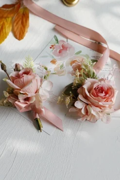 Corsage de pulso elegante Blush Prom e Boutonniere masculino para festa de casamento