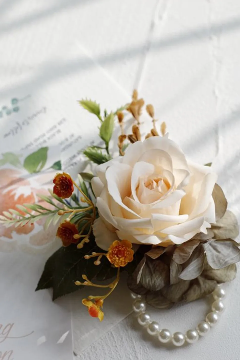Corsage de pulso elegante Blush Prom e Boutonniere masculino para festa de casamento