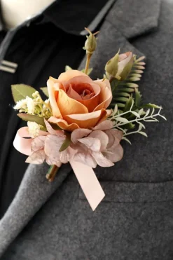 Corsage de pulso elegante Blush Prom e Boutonniere masculino para festa de casamento