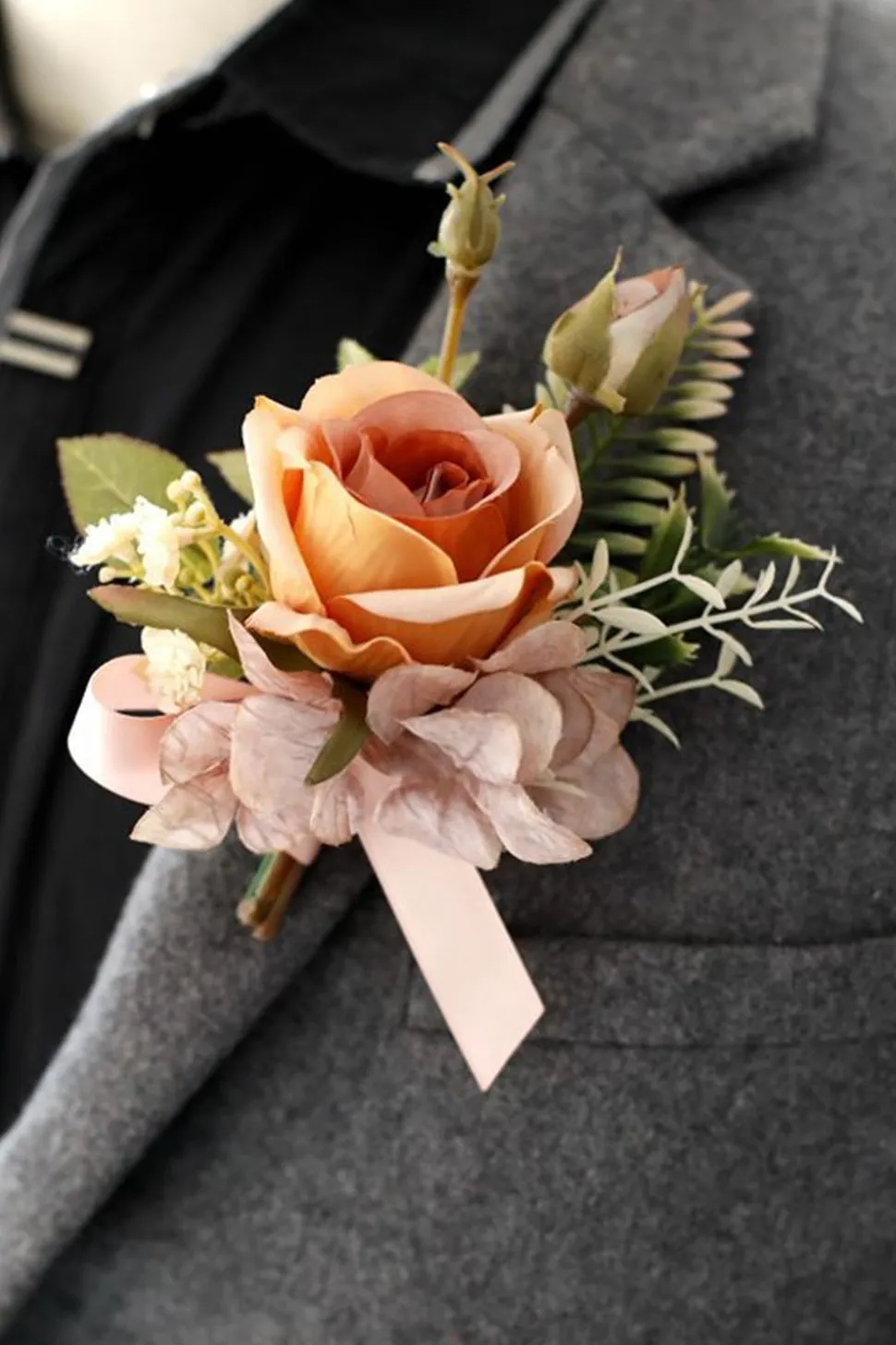 Corsage de pulso elegante Blush Prom e Boutonniere masculino para festa de casamento