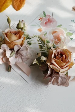 Corsage de pulso elegante Blush Prom e Boutonniere masculino para festa de casamento