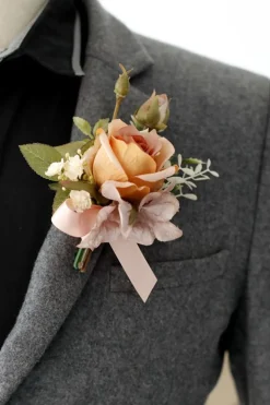 Corsage de pulso elegante Blush Prom e Boutonniere masculino para festa de casamento