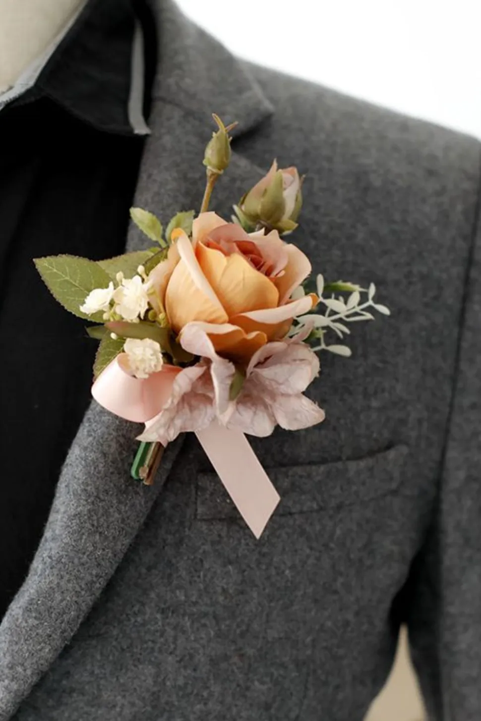 Corsage de pulso elegante Blush Prom e Boutonniere masculino para festa de casamento