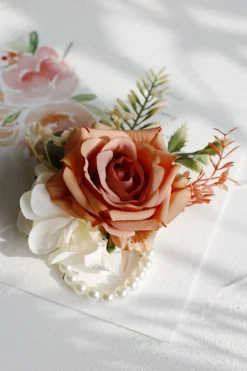 Corsage de pulso elegante Blush Prom e Boutonniere masculino para festa de casamento