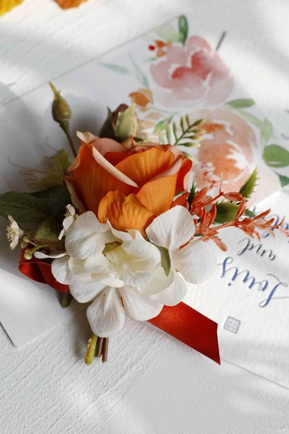 Corsage de pulso elegante Blush Prom e Boutonniere masculino para festa de casamento