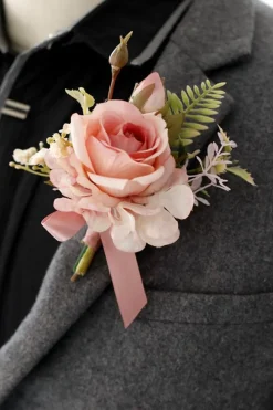 Corsage de pulso elegante Blush Prom e Boutonniere masculino para festa de casamento