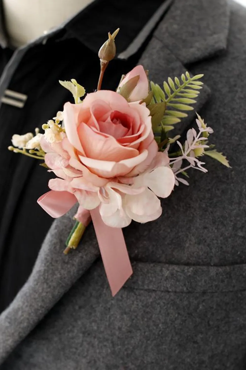 Corsage de pulso elegante Blush Prom e Boutonniere masculino para festa de casamento