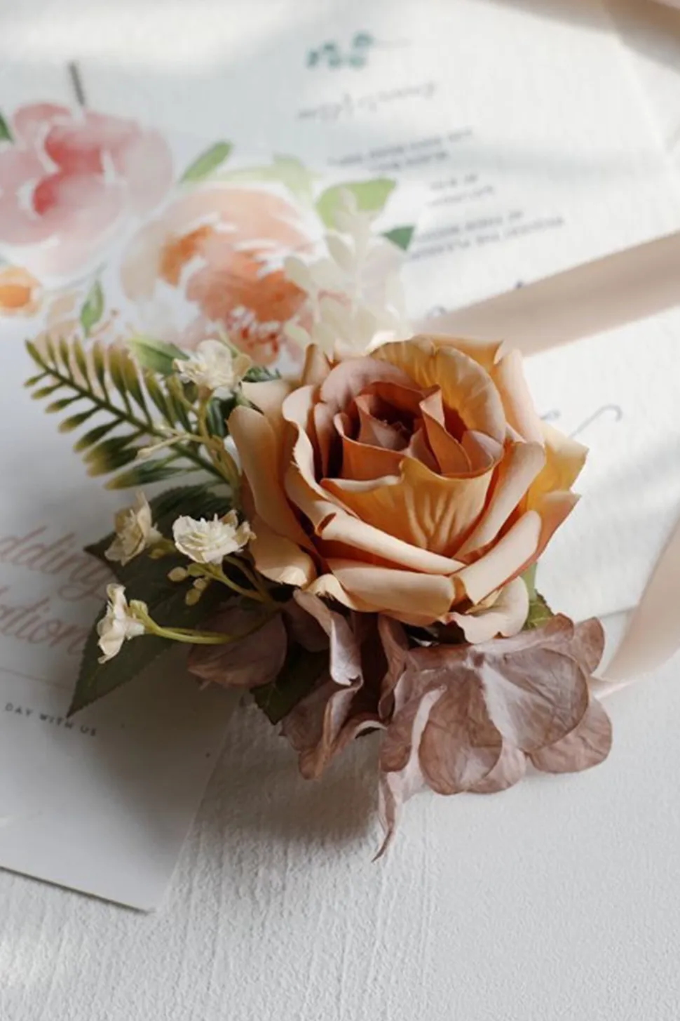 Corsage de pulso elegante Blush Prom e Boutonniere masculino para festa de casamento