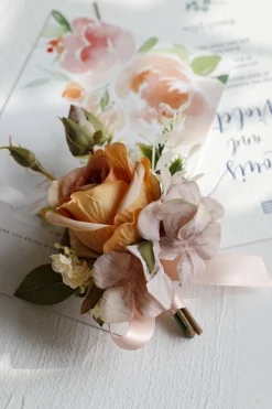 Corsage de pulso elegante Blush Prom e Boutonniere masculino para festa de casamento