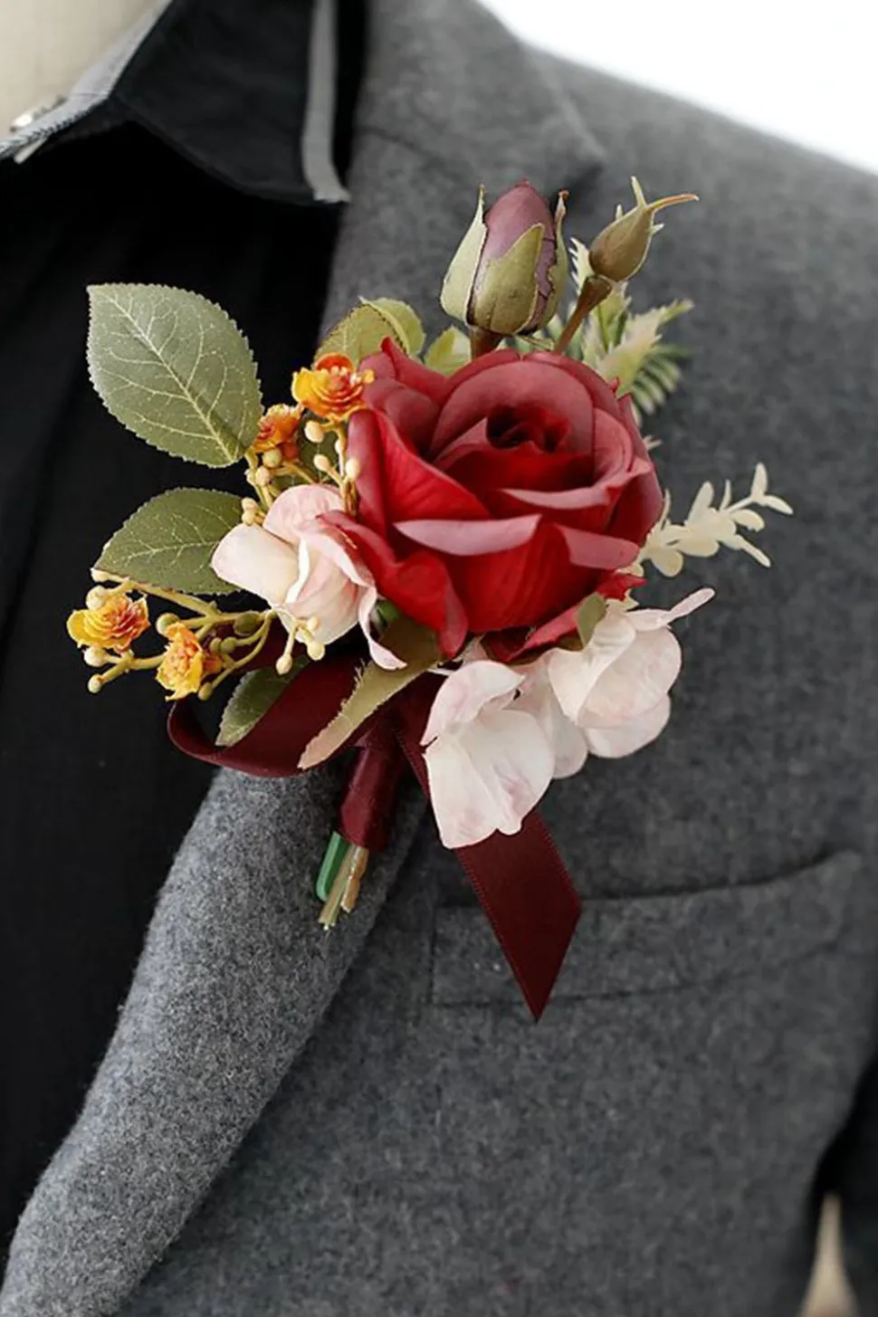 Corsage de pulso elegante Blush Prom e Boutonniere masculino para festa de casamento