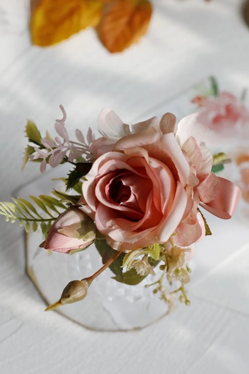 Corsage de pulso elegante Blush Prom e Boutonniere masculino para festa de casamento