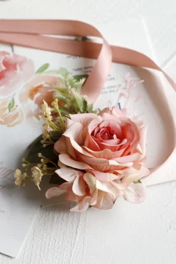 Corsage de pulso elegante Blush Prom e Boutonniere masculino para festa de casamento
