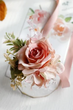 Corsage de pulso elegante Blush Prom e Boutonniere masculino para festa de casamento