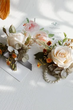Corsage de pulso elegante Blush Prom e Boutonniere masculino para festa de casamento