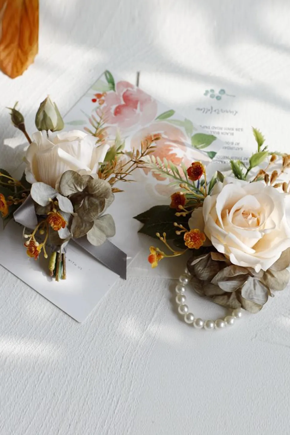 Corsage de pulso elegante Blush Prom e Boutonniere masculino para festa de casamento