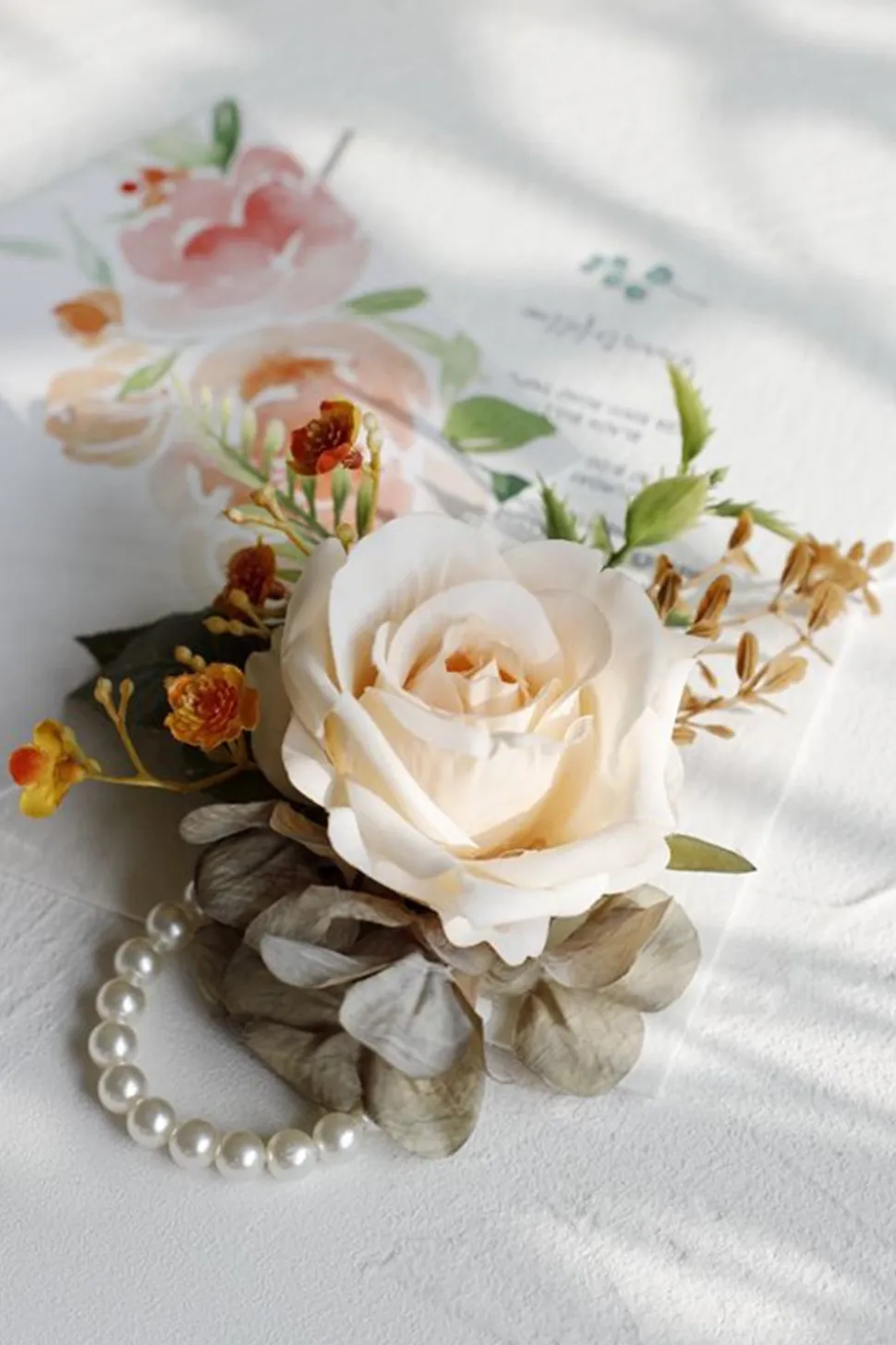 Corsage de pulso elegante Blush Prom e Boutonniere masculino para festa de casamento