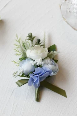 Corsage de pulso romântico azul do baile de formatura para festa de casamento