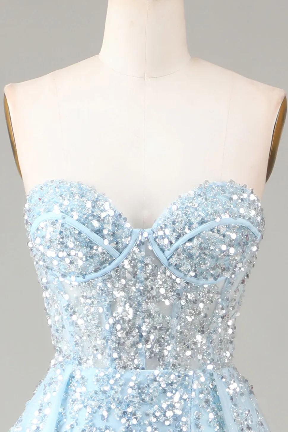 Corset Blue Strapless Um vestido de baile de formatura de linha com fenda