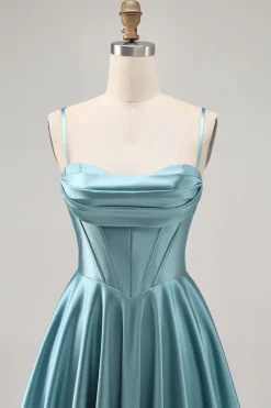 Corset Cetim Cinza Verde A-line Vestido Curto Homecoming