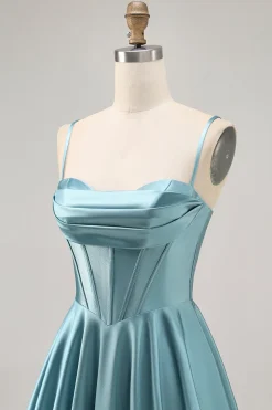 Corset Cetim Cinza Verde A-line Vestido Curto Homecoming