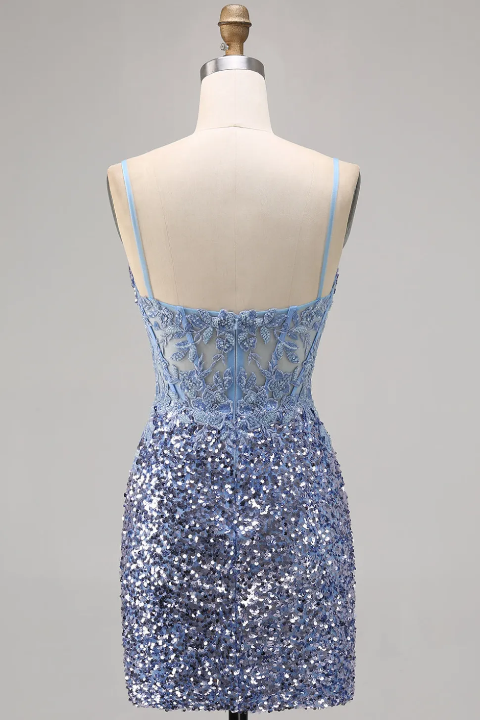 Corset Cinza Azul Bodycon Vestido Homecoming Sequin