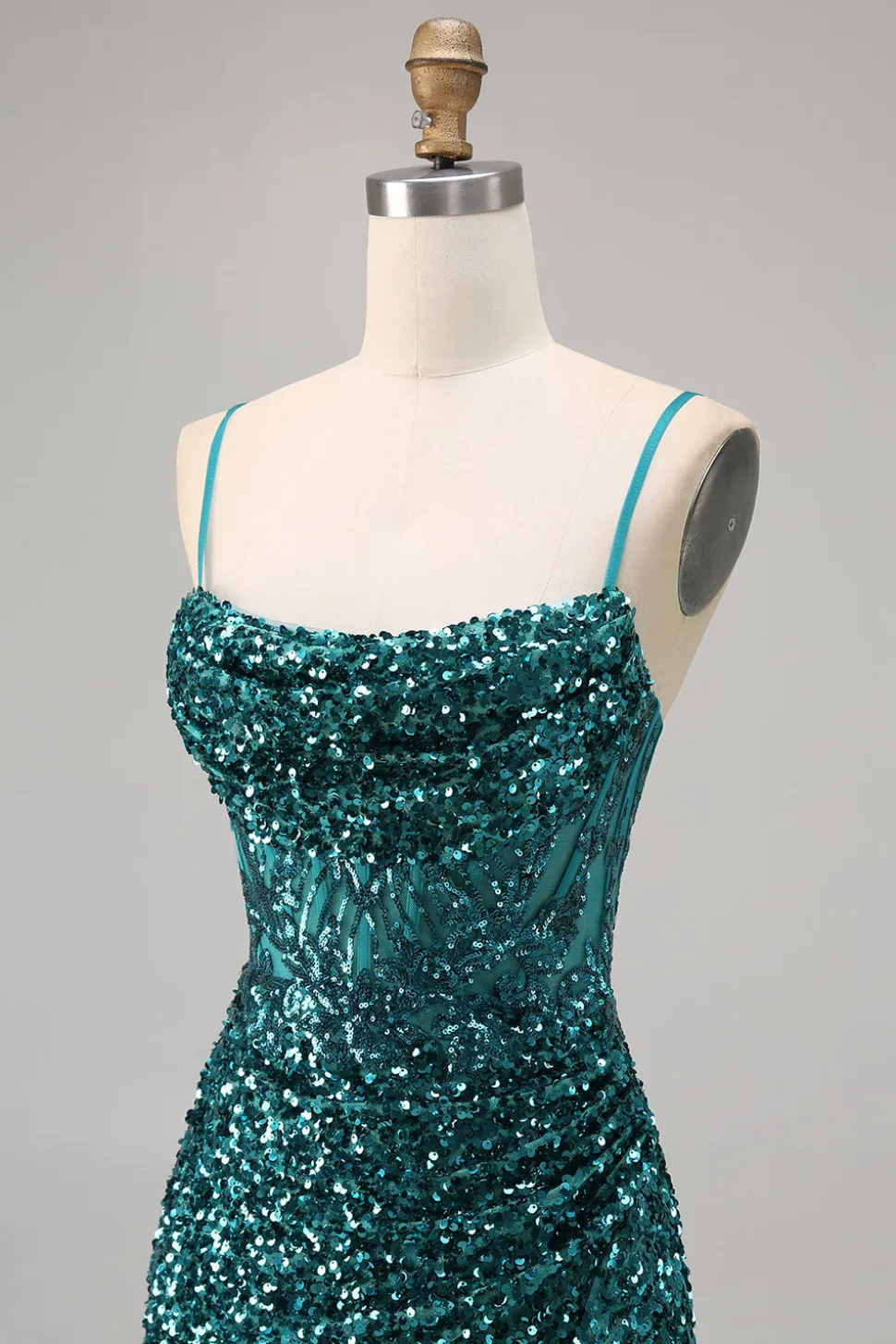 Corset Cinza Azul Bodycon Vestido Homecoming Sequin
