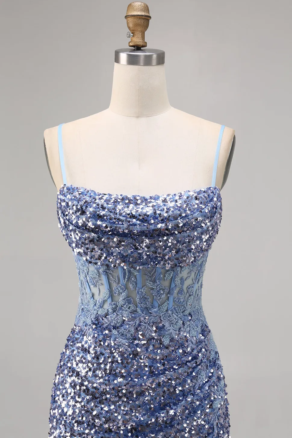 Corset Cinza Azul Bodycon Vestido Homecoming Sequin