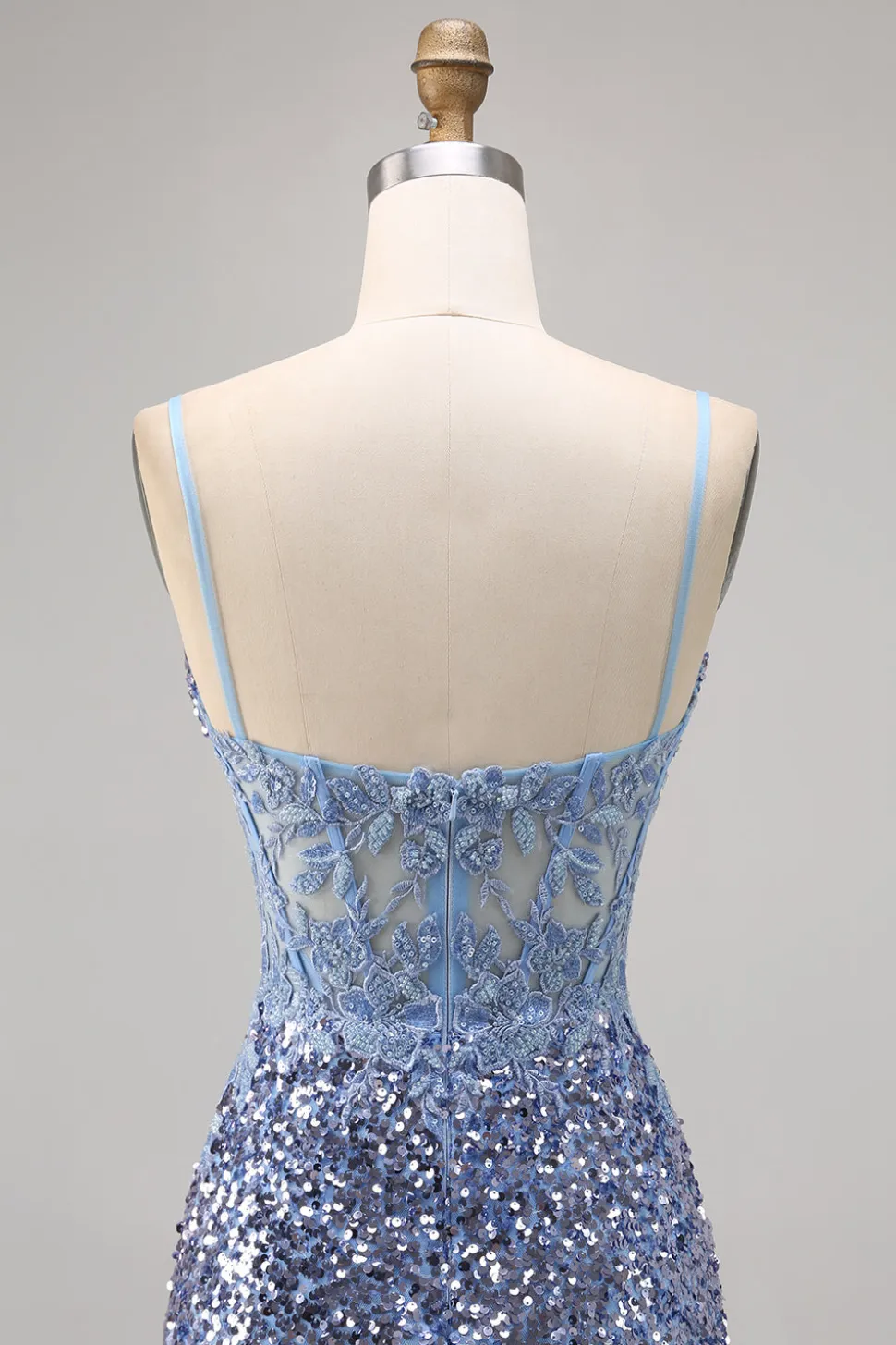 Corset Cinza Azul Bodycon Vestido Homecoming Sequin