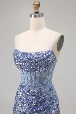 Corset Cinza Azul Bodycon Vestido Homecoming Sequin