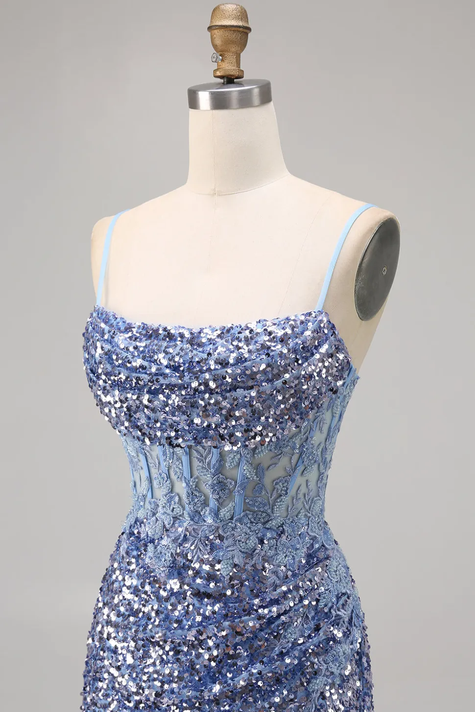 Corset Cinza Azul Bodycon Vestido Homecoming Sequin
