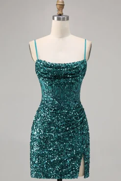 Corset Cinza Azul Bodycon Vestido Homecoming Sequin