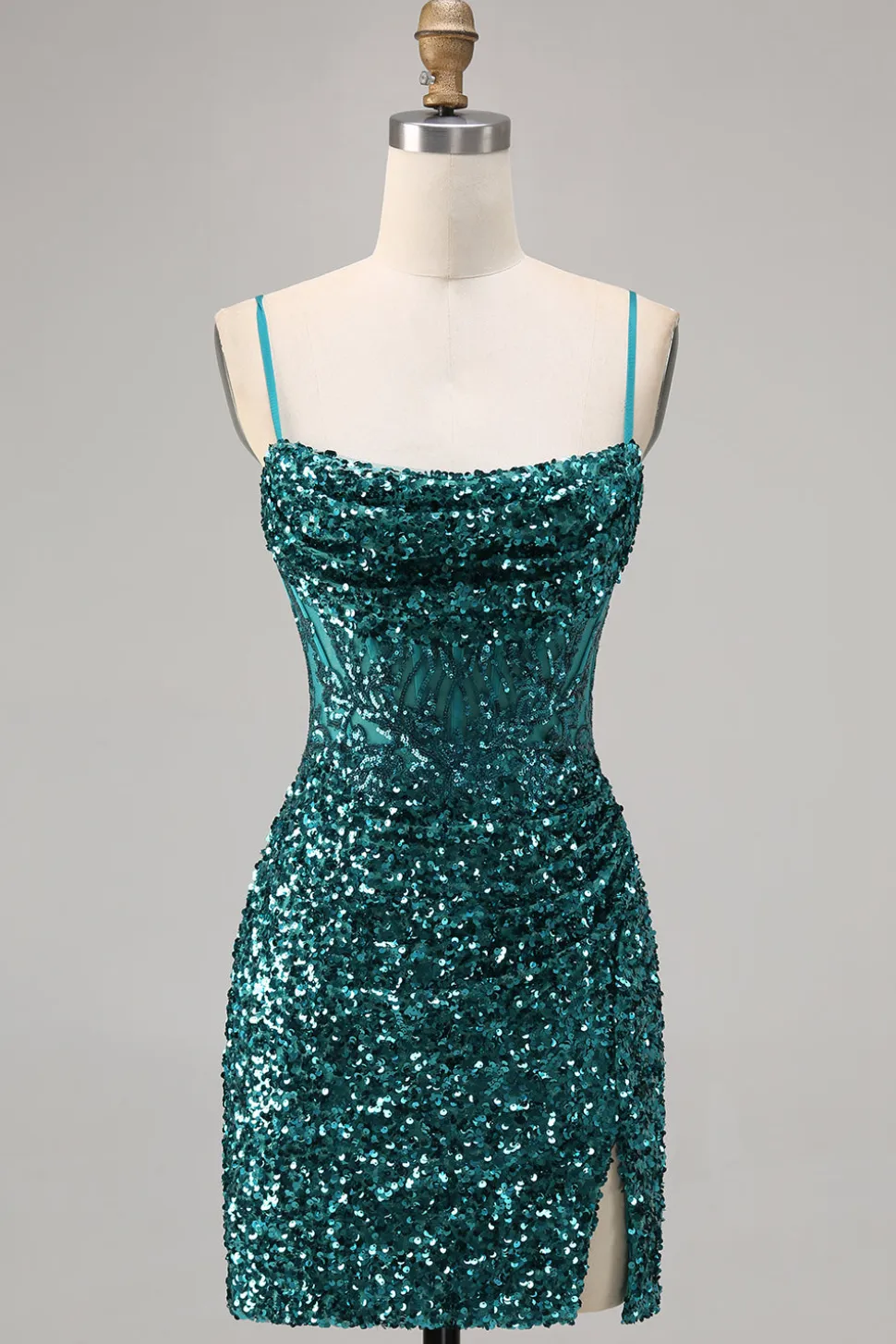 Corset Cinza Azul Bodycon Vestido Homecoming Sequin
