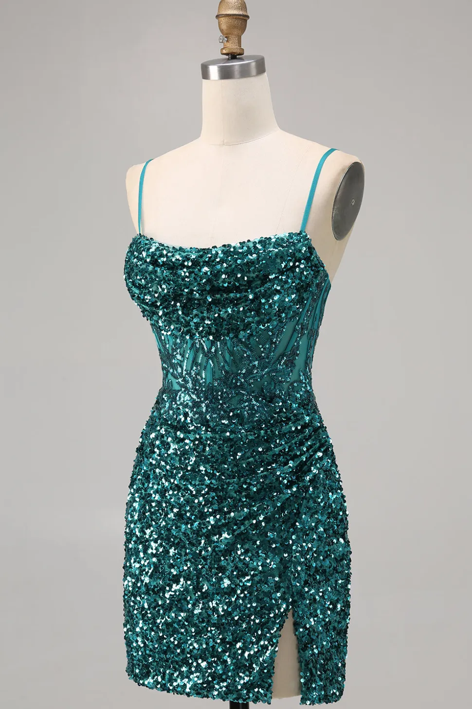 Corset Cinza Azul Bodycon Vestido Homecoming Sequin