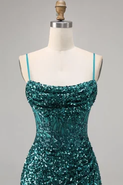 Corset Cinza Azul Bodycon Vestido Homecoming Sequin