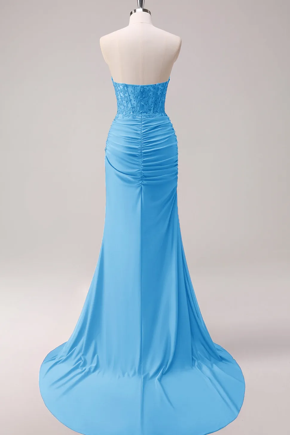 Corset Fuchsia Sereia Strapless Ruched Corset Long Prom Dress with Slit