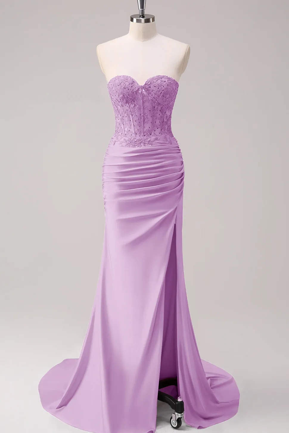 Corset Fuchsia Sereia Strapless Ruched Corset Long Prom Dress with Slit