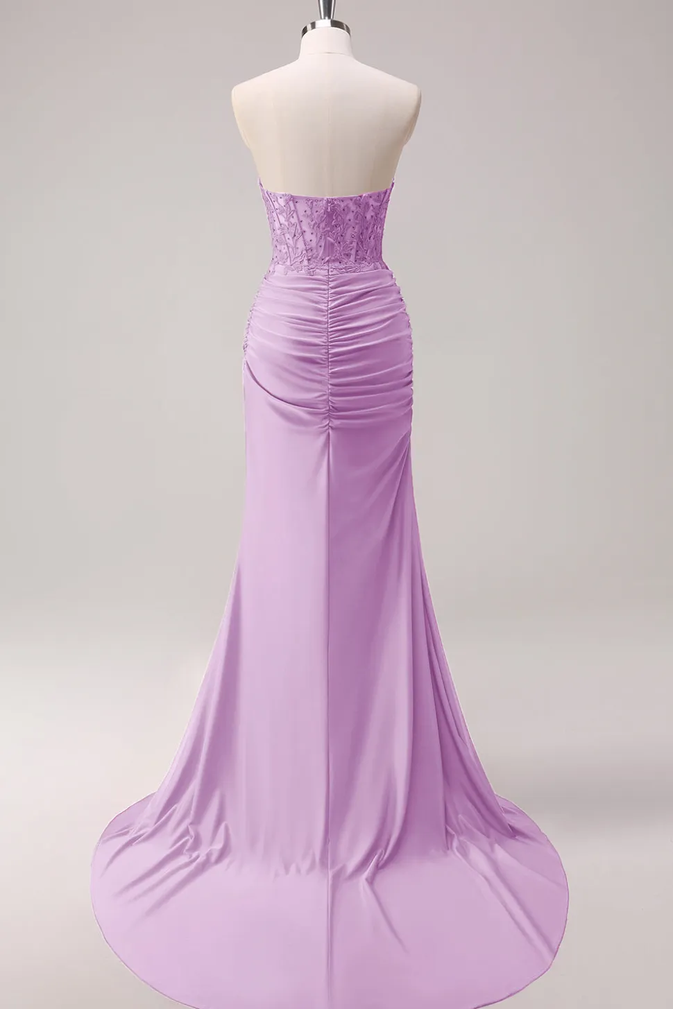 Corset Fuchsia Sereia Strapless Ruched Corset Long Prom Dress with Slit