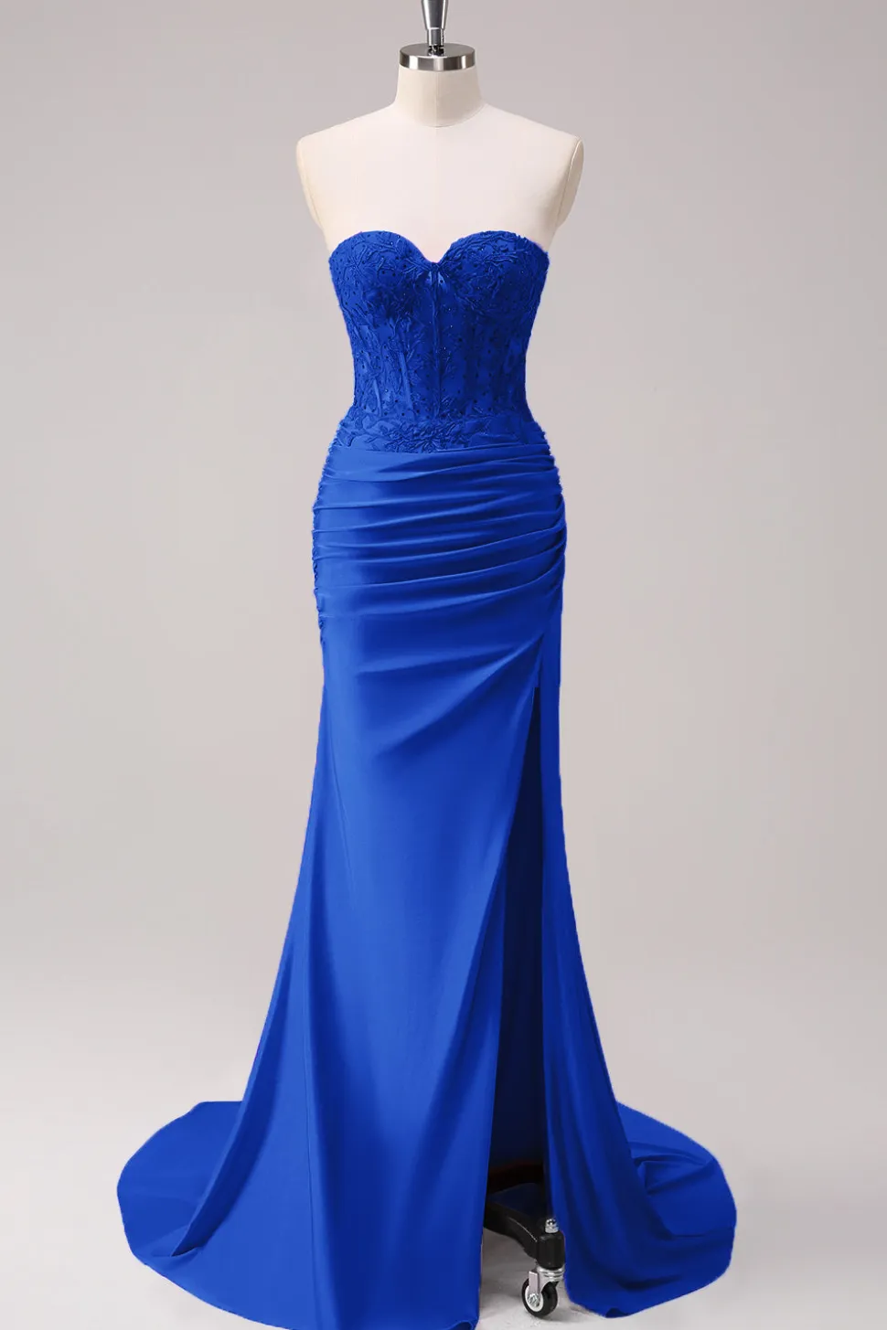 Corset Fuchsia Sereia Strapless Ruched Corset Long Prom Dress with Slit
