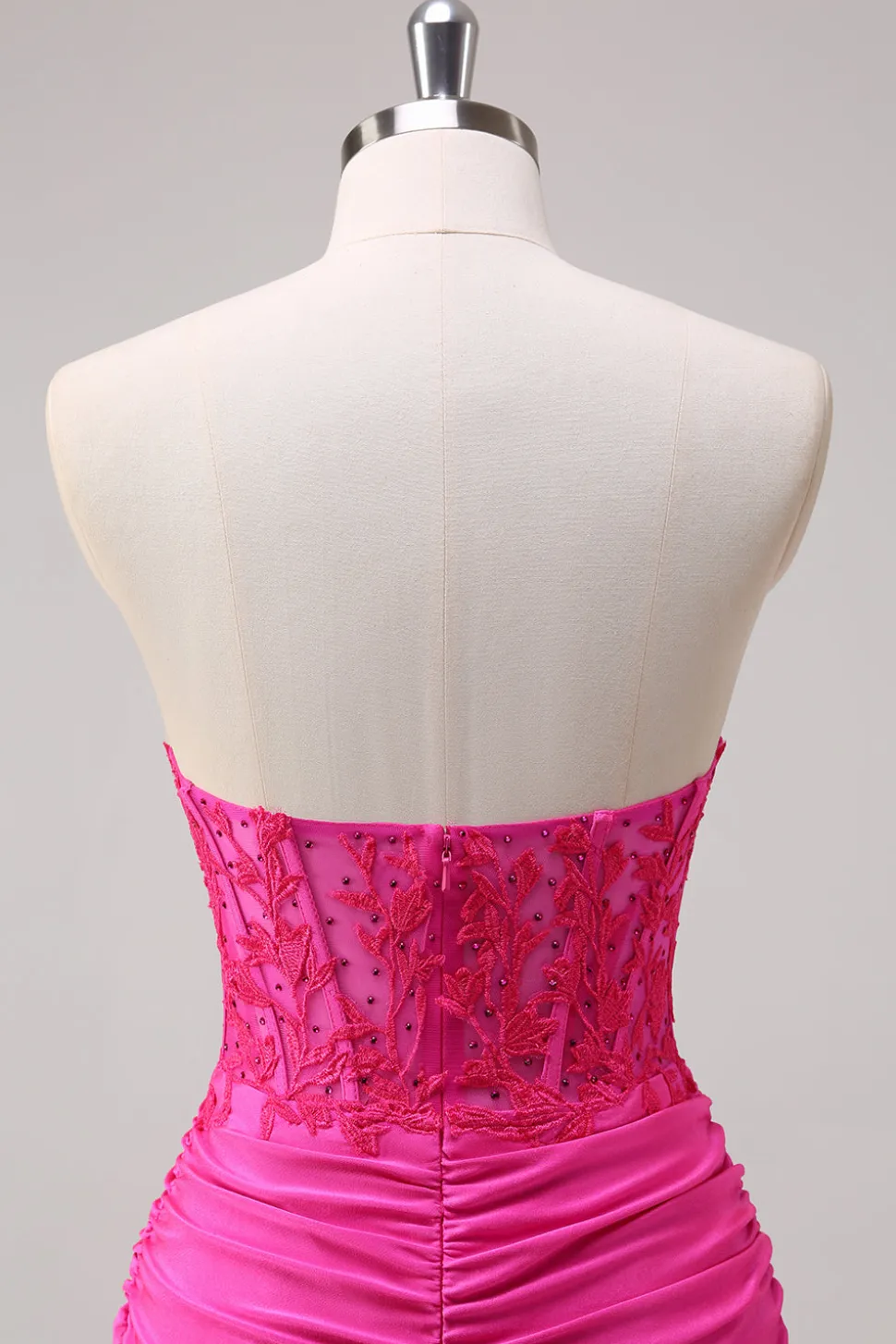 Corset Fuchsia Sereia Strapless Ruched Corset Long Prom Dress with Slit
