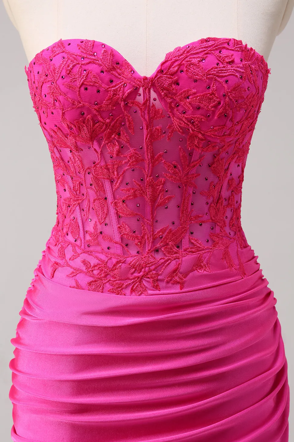 Corset Fuchsia Sereia Strapless Ruched Corset Long Prom Dress with Slit