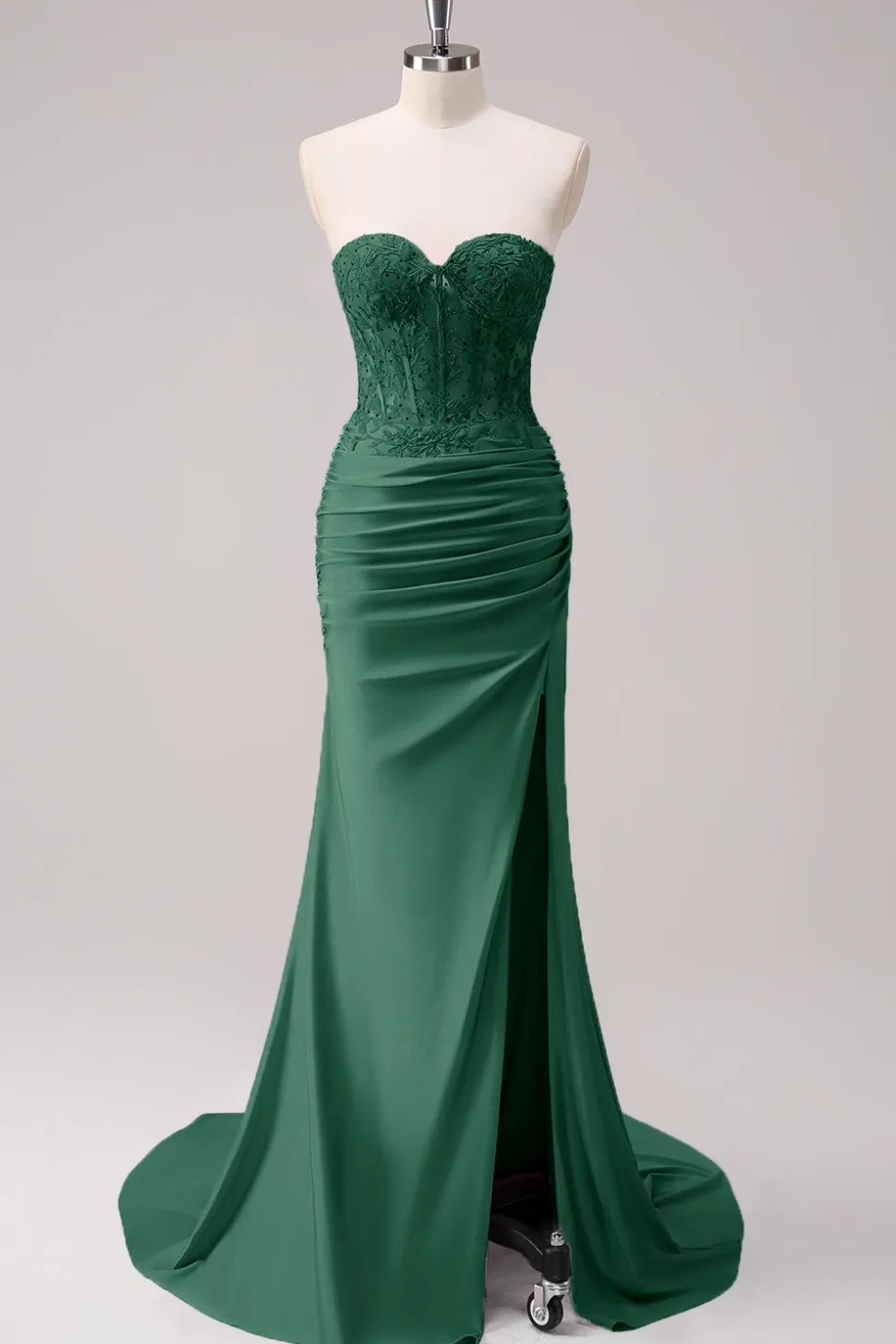 Corset Fuchsia Sereia Strapless Ruched Corset Long Prom Dress with Slit