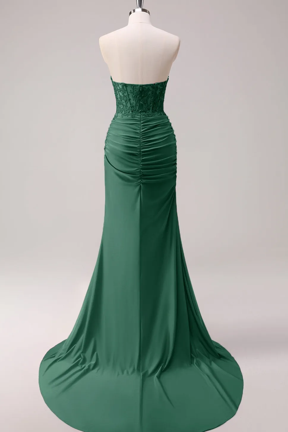 Corset Fuchsia Sereia Strapless Ruched Corset Long Prom Dress with Slit