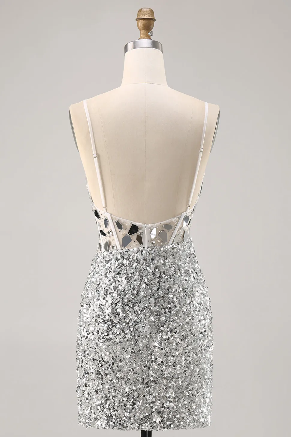 Corset Prata V Pescoço Bodycon Espelho Homecoming Dress