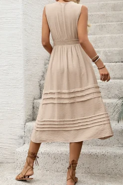 Cáqui Decote em V Linha-A Midi Vestido de Verão