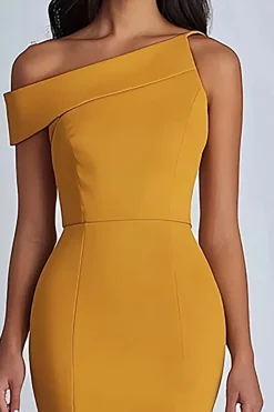 Crepe amarelo um ombro bainha vestido formal