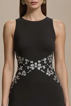 Crepe Bateau Pescoço Preto Uma Linha Vestido Formal