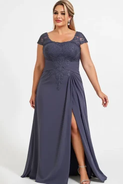 Crepúsculo Bainha Chiffon Tamanhos Grandes Longos Vestido Mae Noiva com Fenda