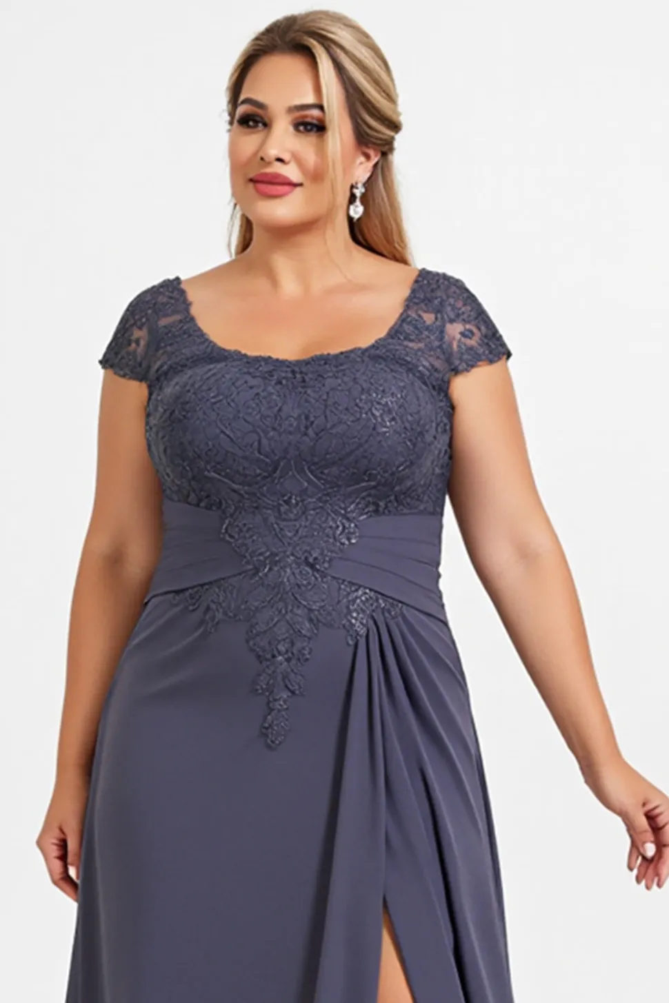 Crepúsculo Bainha Chiffon Tamanhos Grandes Longos Vestido Mae Noiva com Fenda
