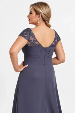 Crepúsculo Bainha Chiffon Tamanhos Grandes Longos Vestido Mae Noiva com Fenda