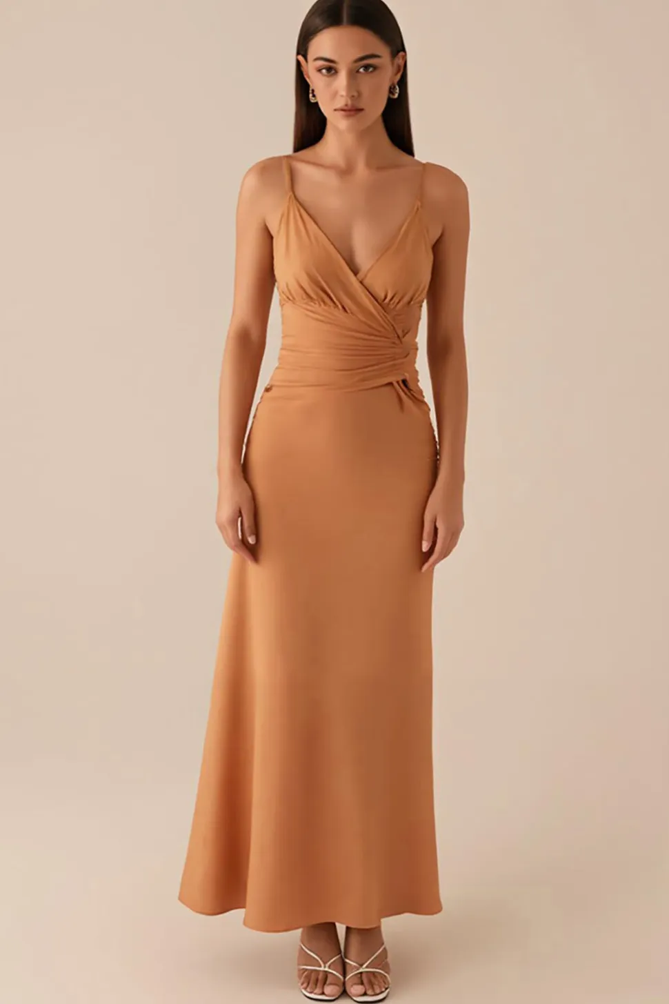Crepúsculo Bainha Esparguete Correias Ruched Vestido de Noite